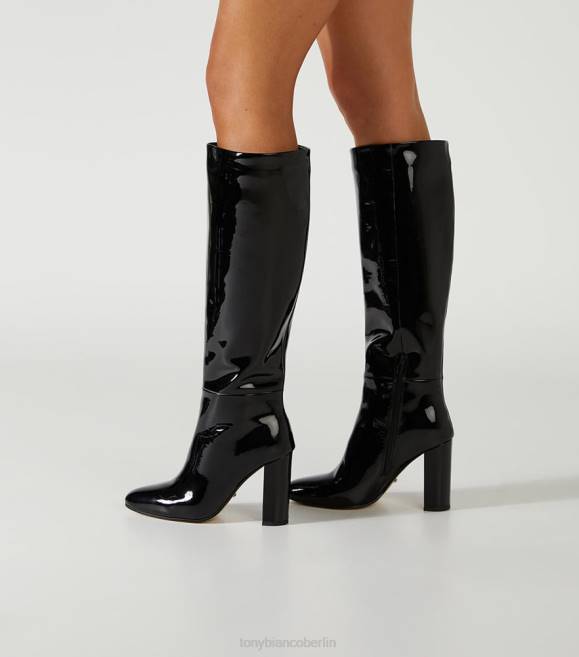 kniehohe Stiefel| de Tony Bianco Frauen Boss-Kalbsstiefel schwarzes Lackleder 4624435